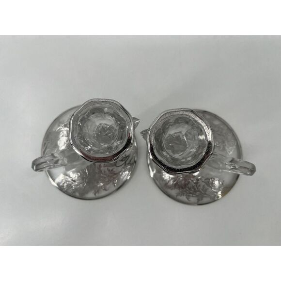 Vintage Set Of 2 Crystal Clear Glass Baroque Candle Holder Single Light Silver‎ - Picture 3 of 11